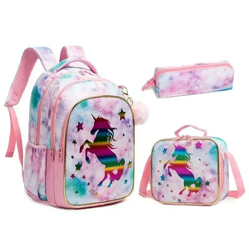 Childrens School Backpack Set with Lunch Bag Pencil Case Waterproof School Bags for Girls Mermaid Backpack Child Girl Book Bag