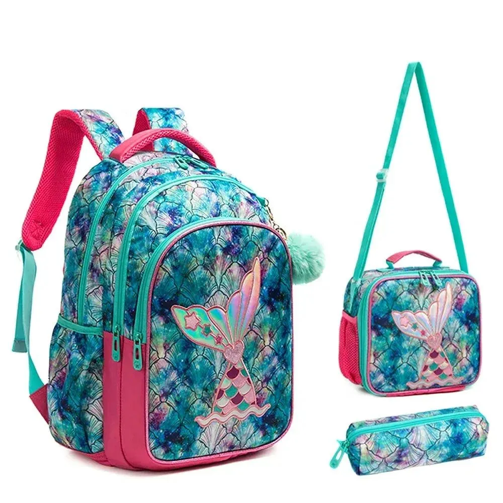 Childrens School Backpack Set with Lunch Bag Pencil Case Waterproof School Bags for Girls Mermaid Backpack Child Girl Book Bag