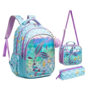 Childrens School Backpack Set with Lunch Bag Pencil Case Waterproof School Bags for Girls Mermaid Backpack Child Girl Book Bag