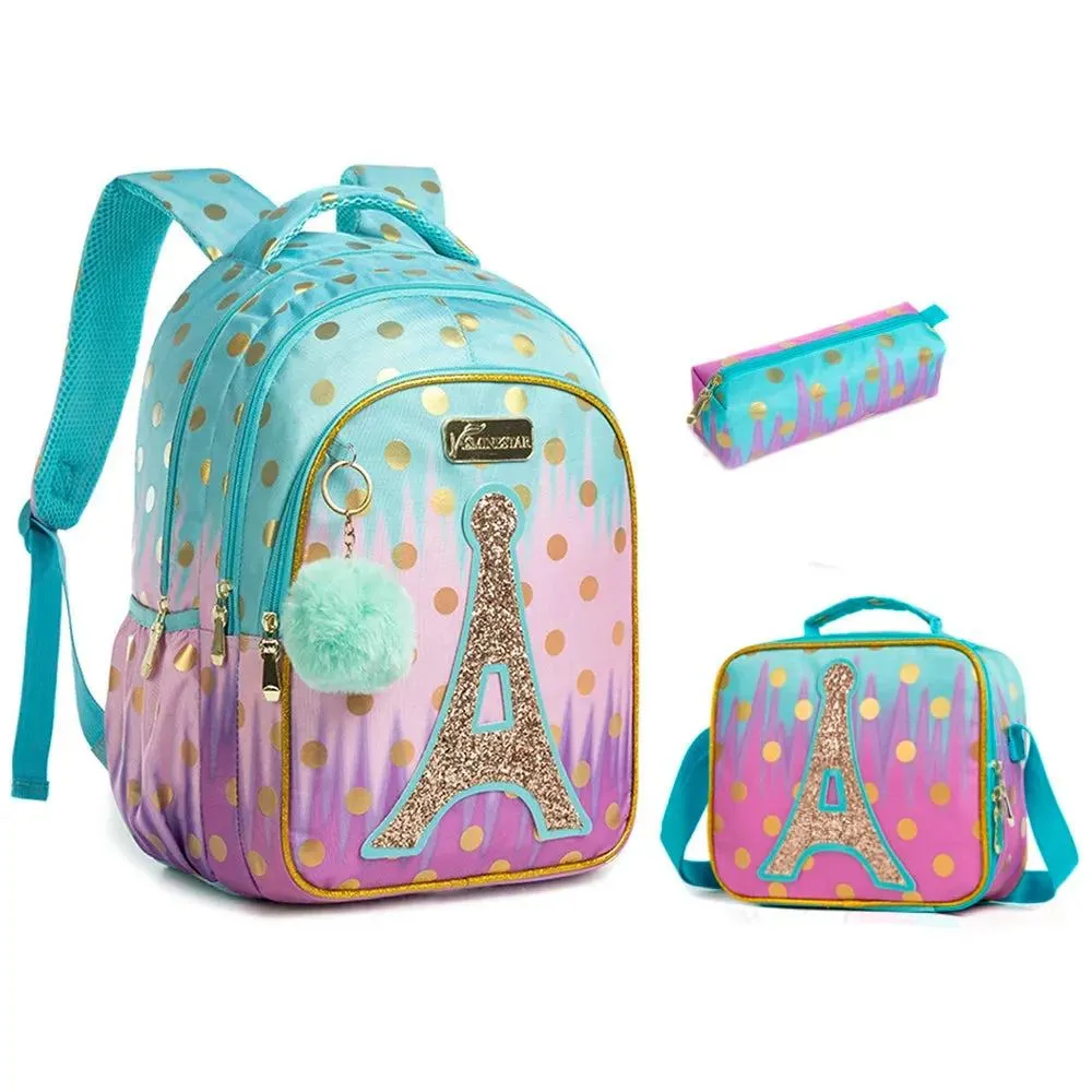 Childrens School Backpack Set with Lunch Bag Pencil Case Waterproof School Bags for Girls Mermaid Backpack Child Girl Book Bag
