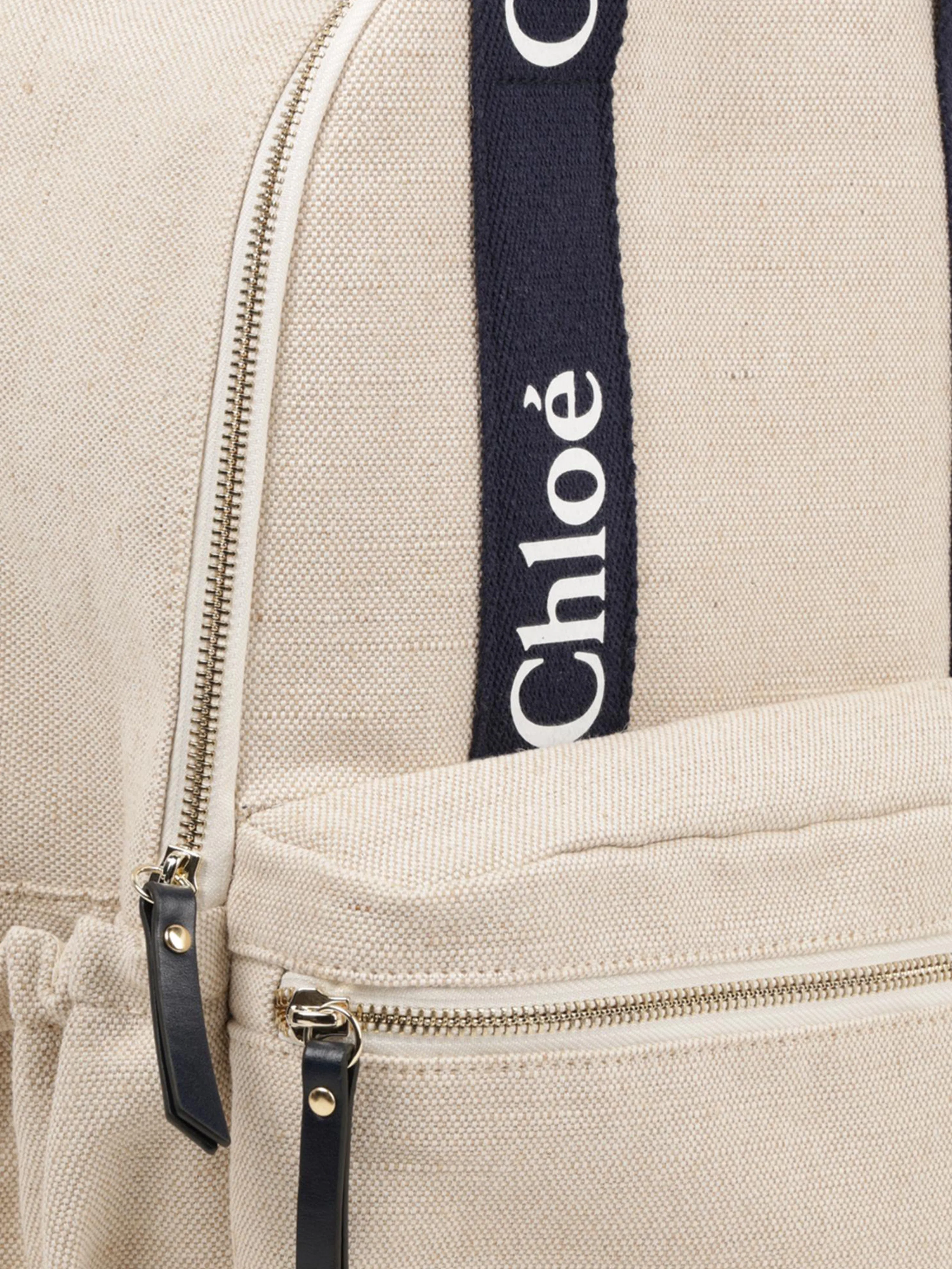 Chloé Girls Canvas Logo Backpack in Beige (36cm)
