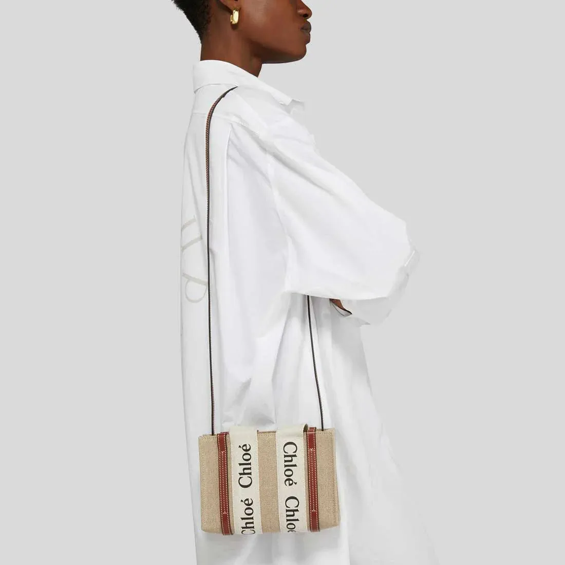 CHLOE Mini Woody Tote Bag White Brown RS-CHC22AP237I2690U