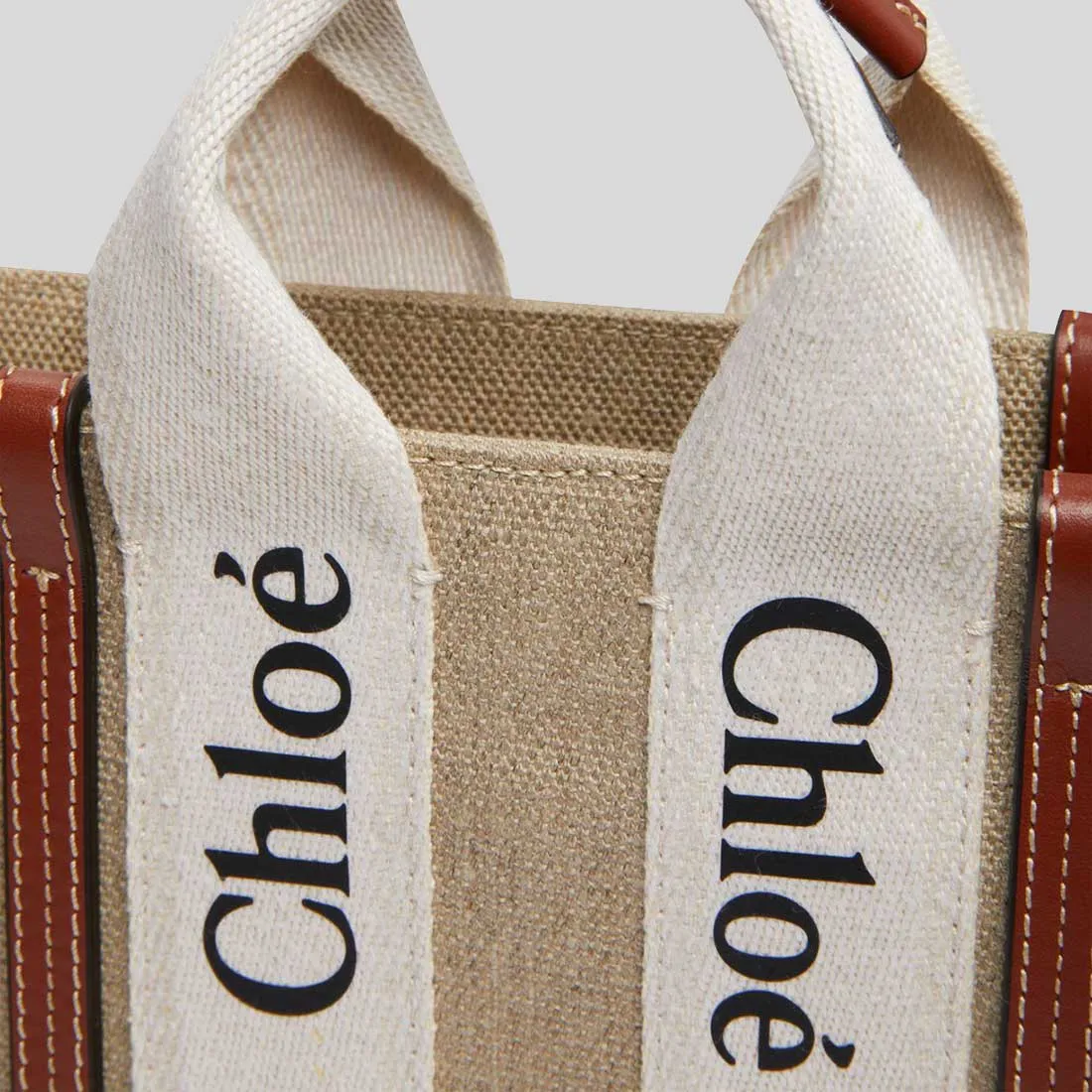 CHLOE Mini Woody Tote Bag White Brown RS-CHC22AP237I2690U