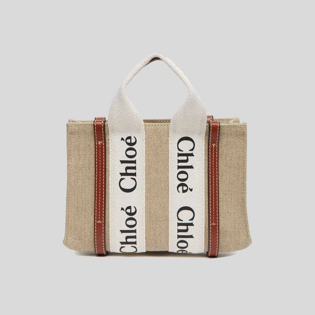 CHLOE Mini Woody Tote Bag White Brown RS-CHC22AP237I2690U