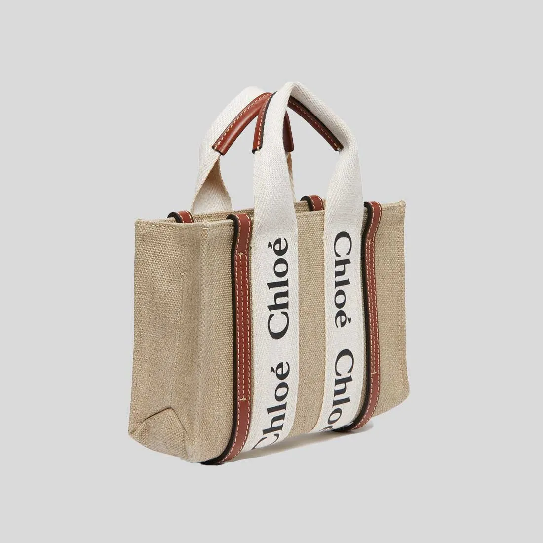 CHLOE Mini Woody Tote Bag White Brown RS-CHC22AP237I2690U