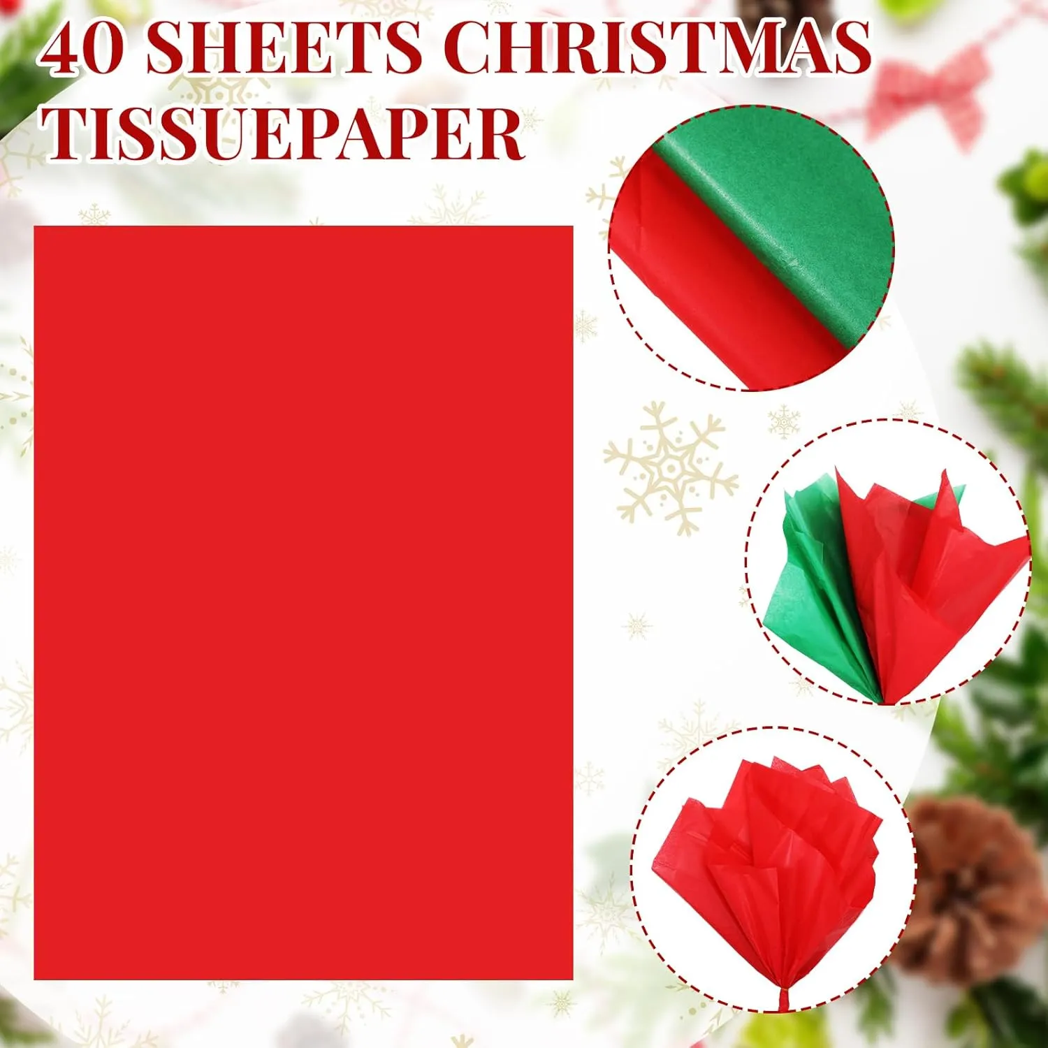 Cholemy 40 Pack Christmas Bags Bulk with 40 Tissue Paper Reusable Christmas Goody Sack Kraft Xams Gift Tote Bags with Handles(4.72 x 6.3 x 3.15 in, 8.27 x 5.91 x 3.15 in, 8.27 x 10.63 x 4.33 in)