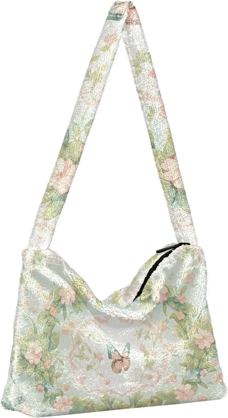 Christmas Green Ladies Shoulder Handbags, Plush Undersrm Bag, Shoulder Handbag Women