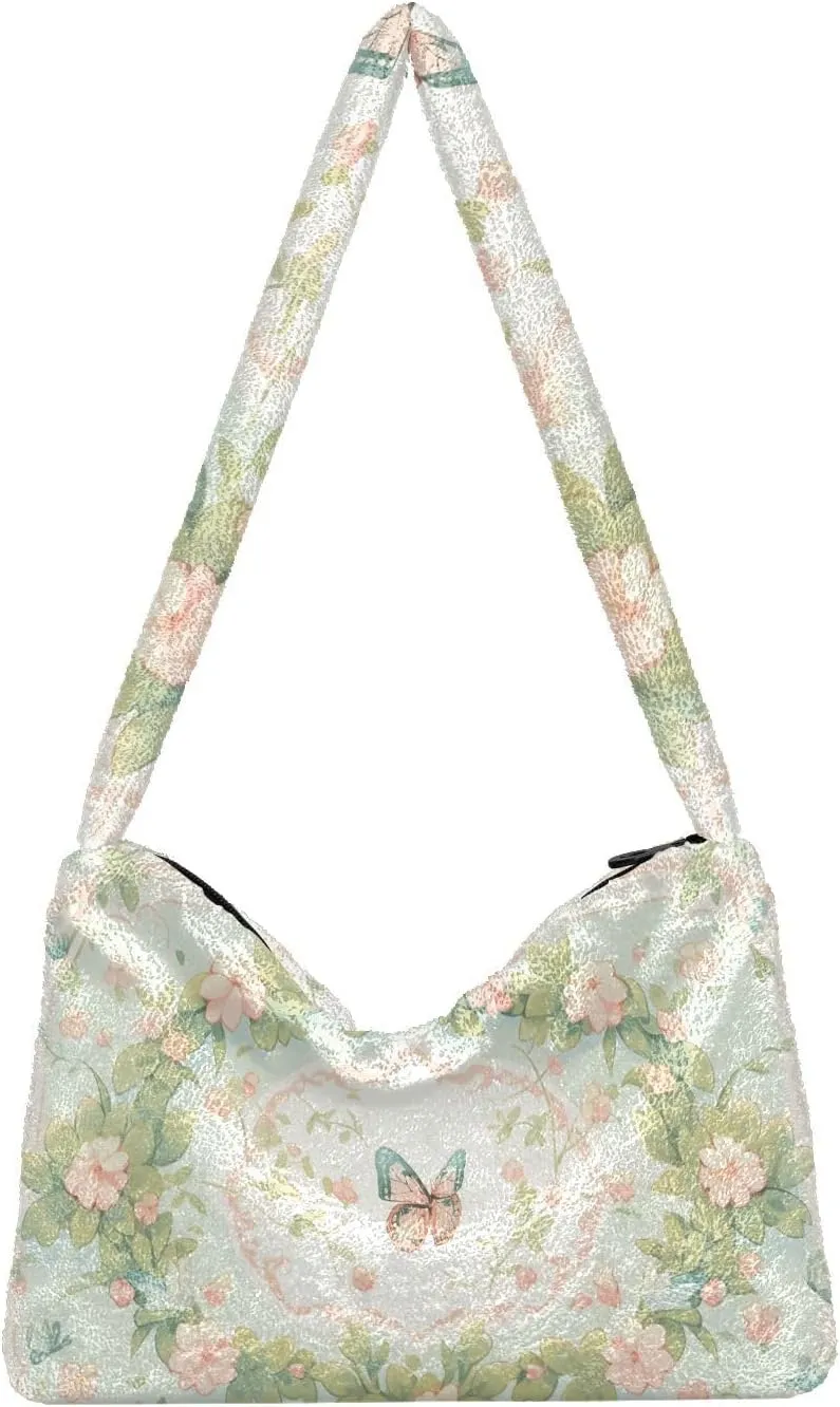 Christmas Green Ladies Shoulder Handbags, Plush Undersrm Bag, Shoulder Handbag Women