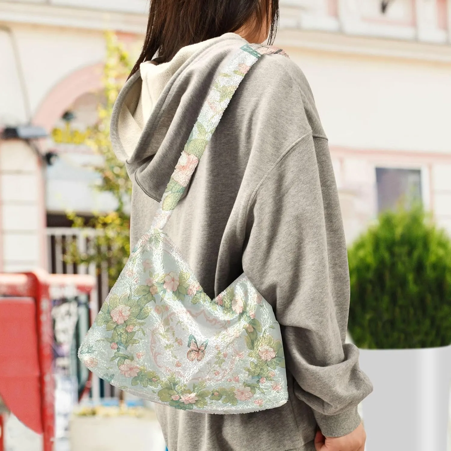 Christmas Green Ladies Shoulder Handbags, Plush Undersrm Bag, Shoulder Handbag Women