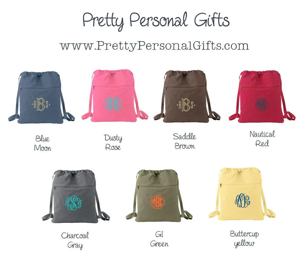 Cinch Bag with Embroidered Monogram
