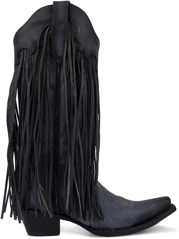Circle G LADIE'S BLUE FRINGES BOOT, 43.8 X 34.8 X 11.0 SOLE,COWHIDE LEATHER, WESTERN BOOT, L6074