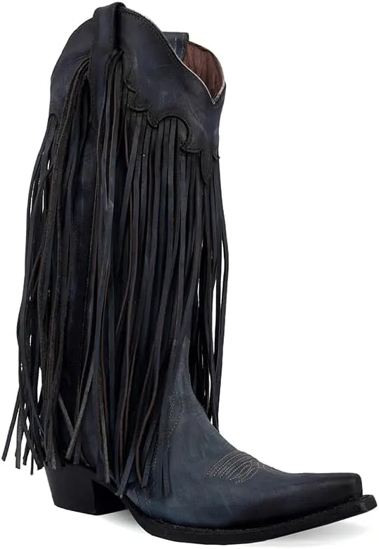 Circle G LADIE'S BLUE FRINGES BOOT, 43.8 X 34.8 X 11.0 SOLE,COWHIDE LEATHER, WESTERN BOOT, L6074
