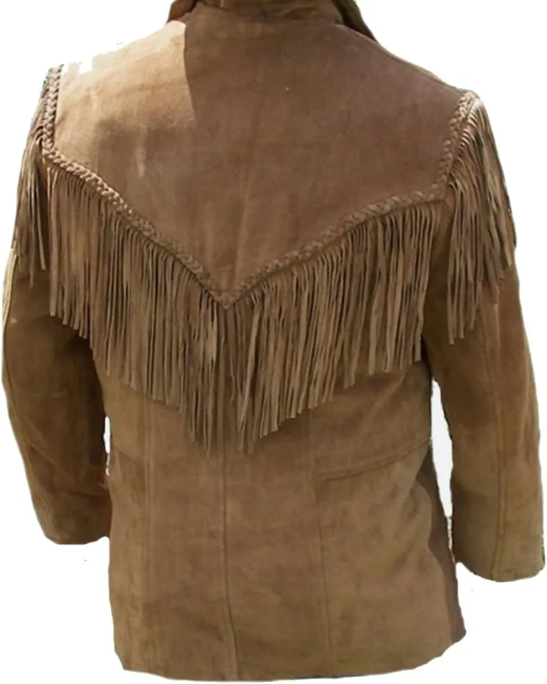 Classyak Men's Cowboy Jacket Western Fringed Suede Leather Coat