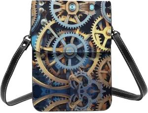 Clock Gears Print Small Cell Phone Purse Small Crossbody Bags Women Pu Leather Shoulder Bag Handbag