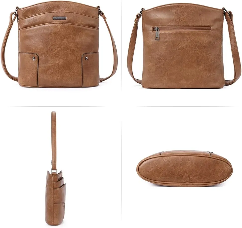 CLUCI Crossbody Bags for Women Leather Purse Travel Vacation Triple Pockets Vintage Handbags Shoulder Bags