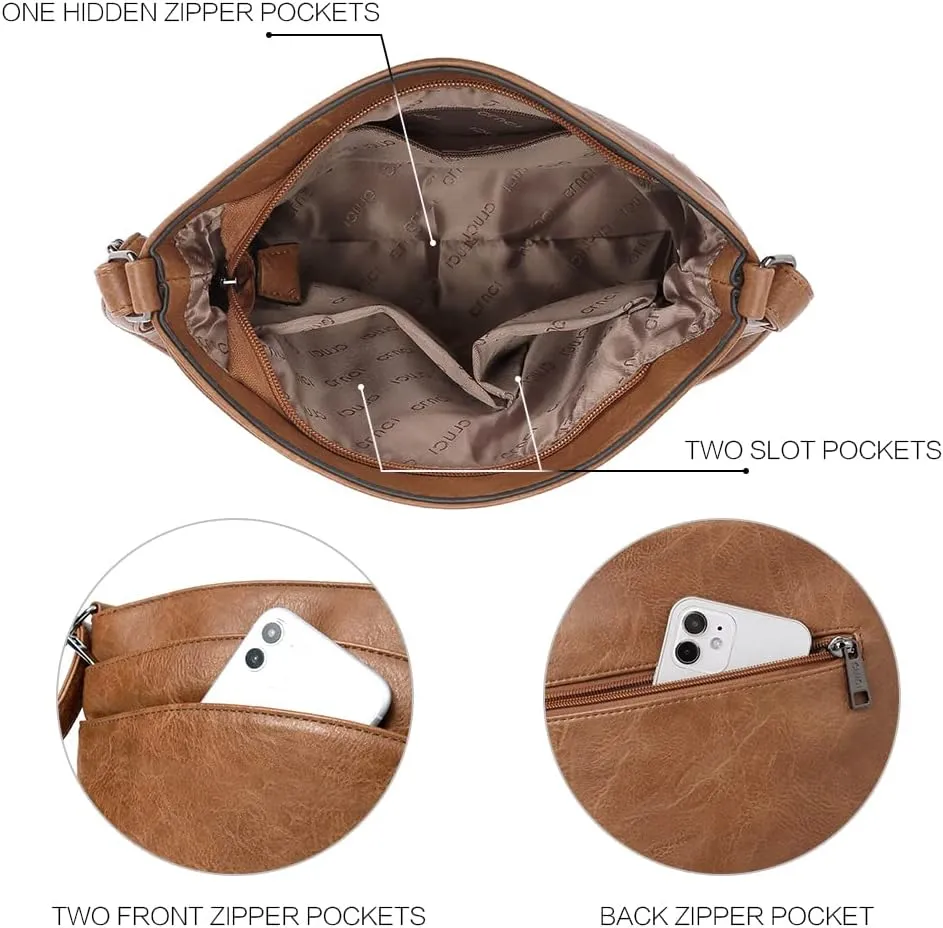 CLUCI Crossbody Bags for Women Leather Purse Travel Vacation Triple Pockets Vintage Handbags Shoulder Bags