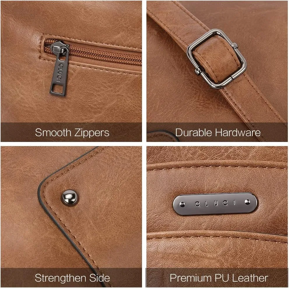 CLUCI Crossbody Bags for Women Leather Purse Travel Vacation Triple Pockets Vintage Handbags Shoulder Bags