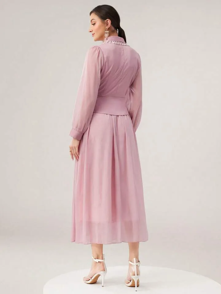 CM-SS752694 Women Elegant SeouL Style Pom-Pom Decorated Long Sleeve Top With Skirt - Set