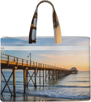 Coastal Pier Print Men's and Women's Canvas Portable File Bags,Laptop Briefcase,Business Travel Office Bags