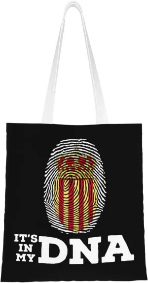 Coat of Arms of Catalonia It's in My DNA Tote Bag for Women Canvas Shopping Bags Reusable Large Capacity Casual Shoulder Handbags Grocery Bags