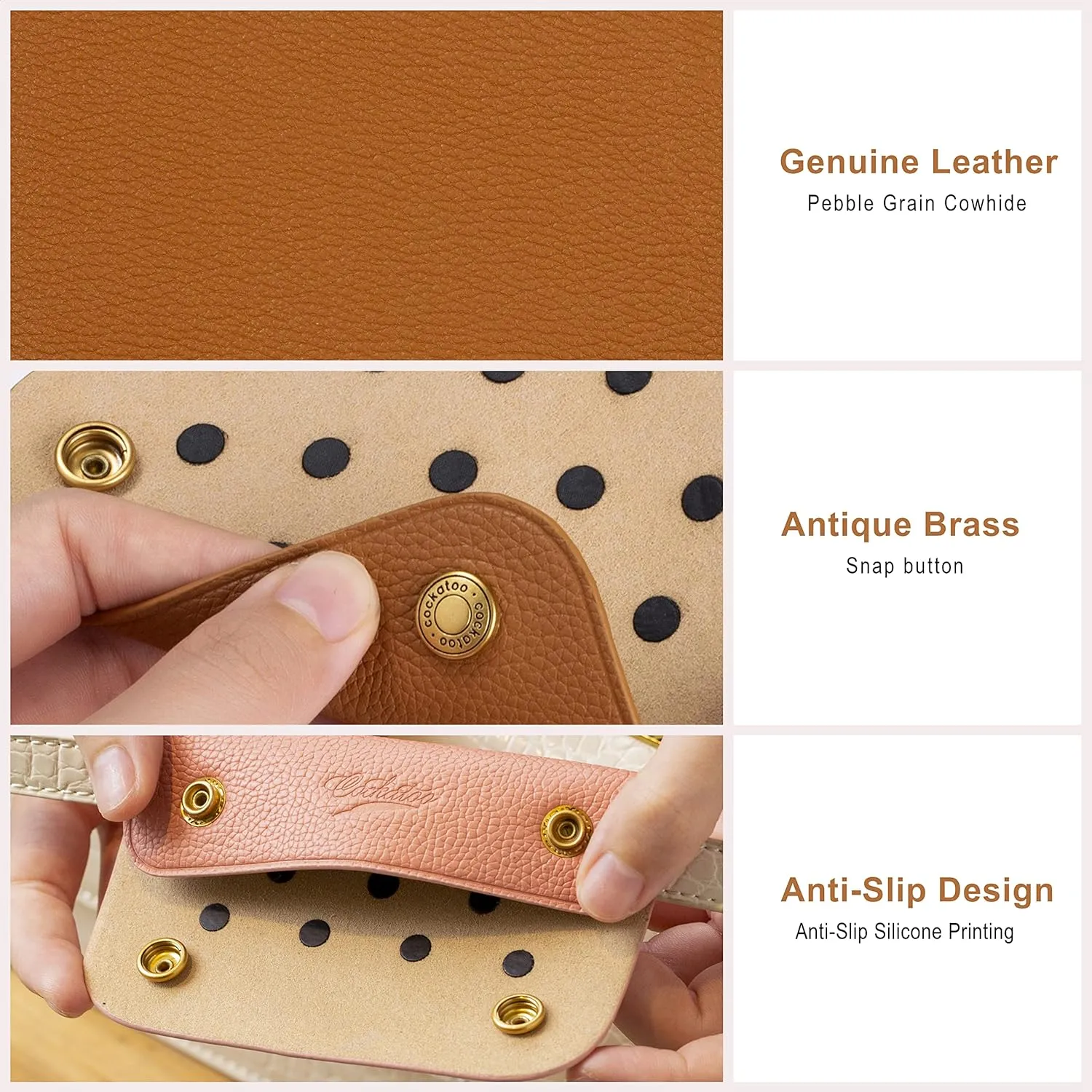Cockatoo Handbag Handle Leather Wrap Covers, Purse Grip Strap Protector for Shopping Bag Travel Bag Suitcase Tote Bag Wallet Briefcase (Shell)