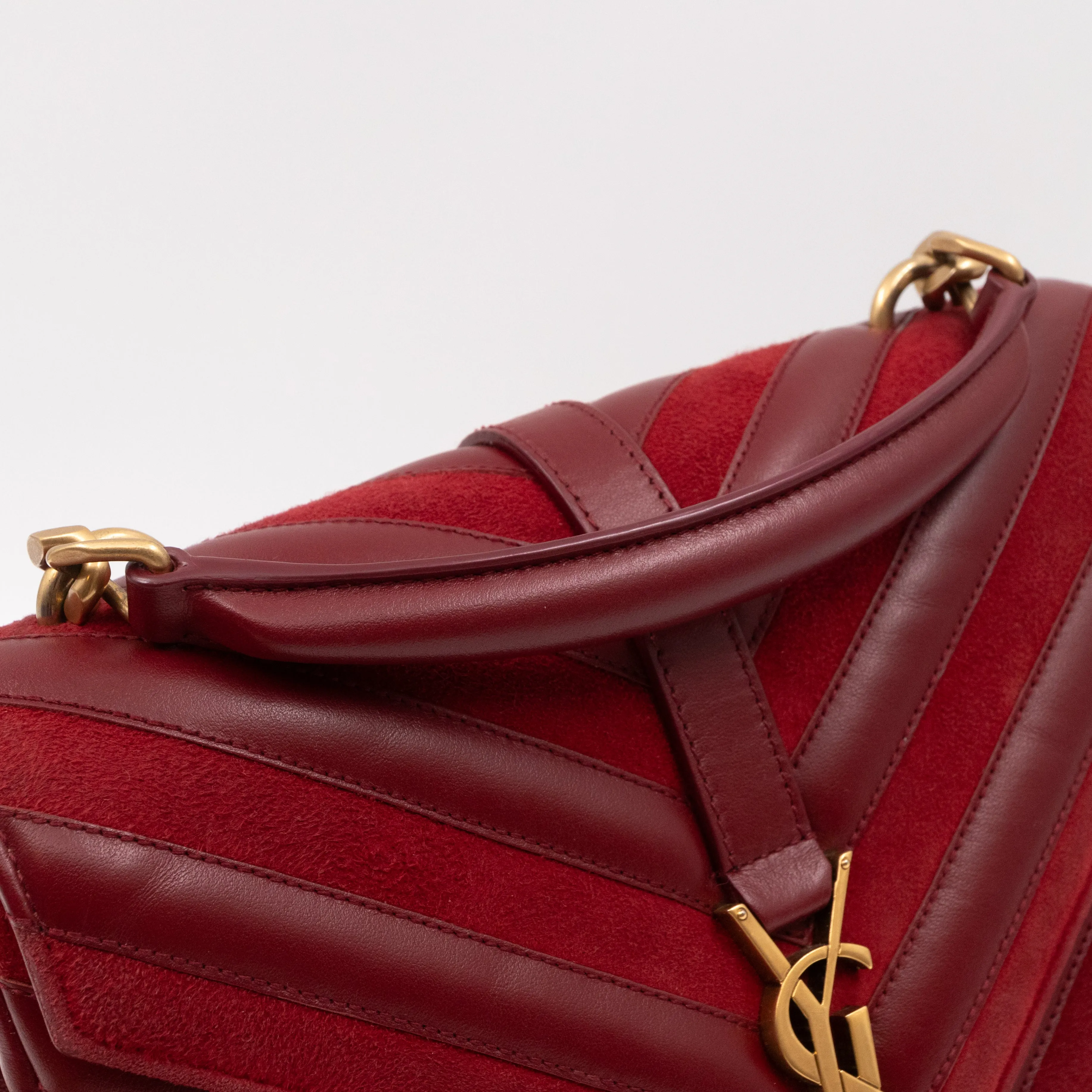 College Medium Chevron Quilted Red Suede Leather