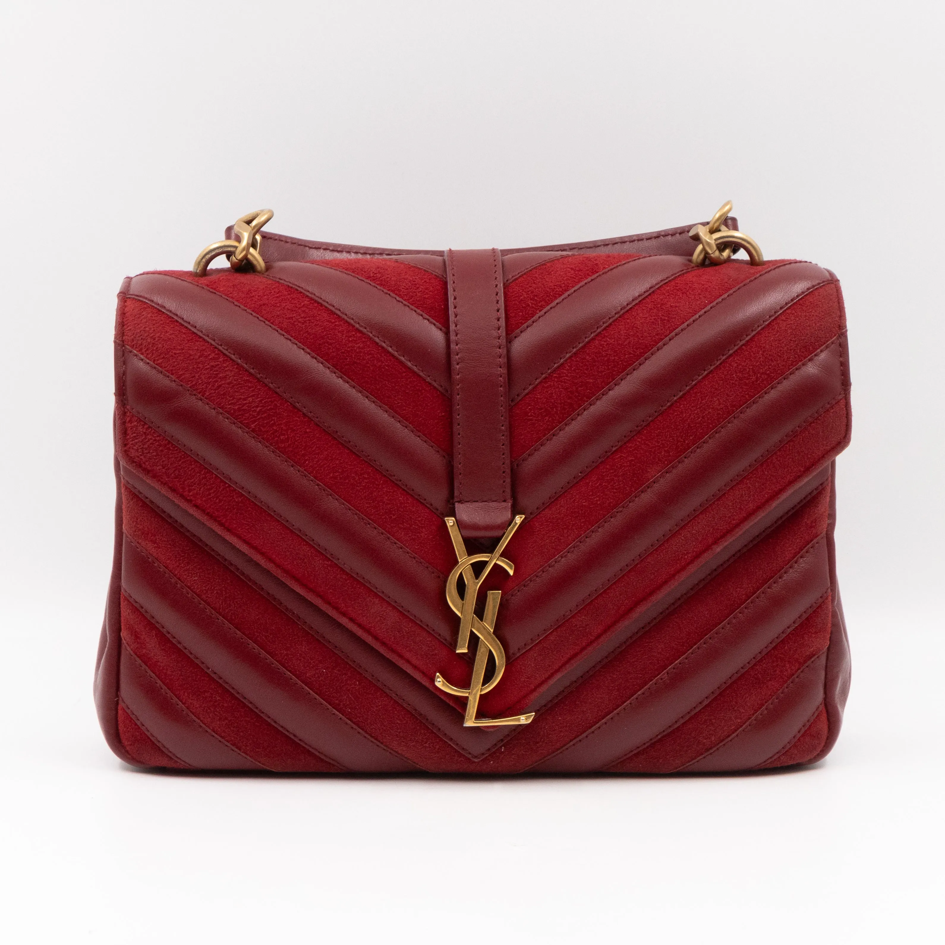 College Medium Chevron Quilted Red Suede Leather