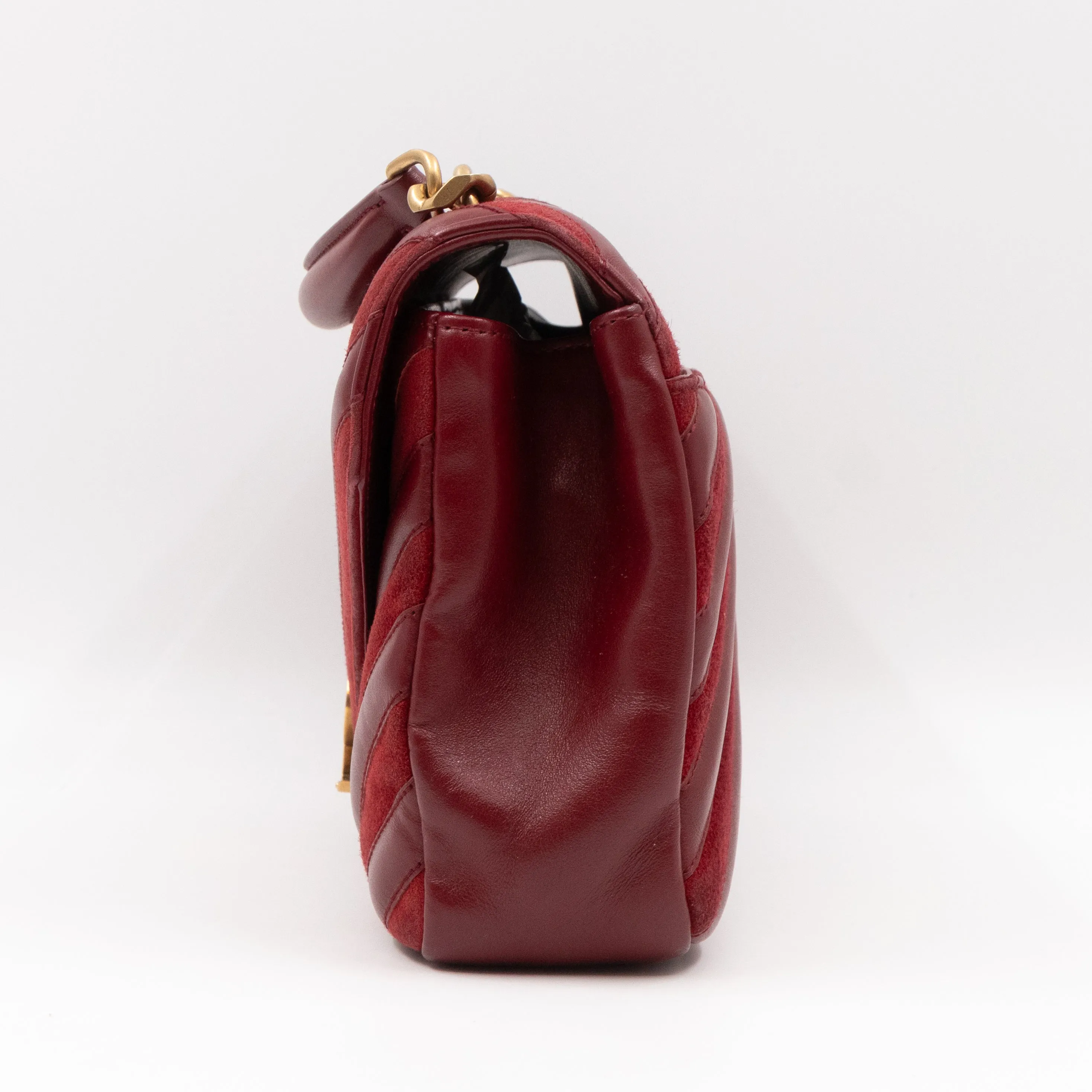 College Medium Chevron Quilted Red Suede Leather