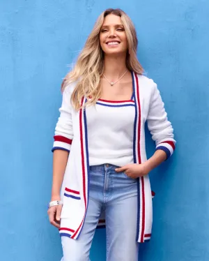 Colorblock Contrast Cardigan White Multi