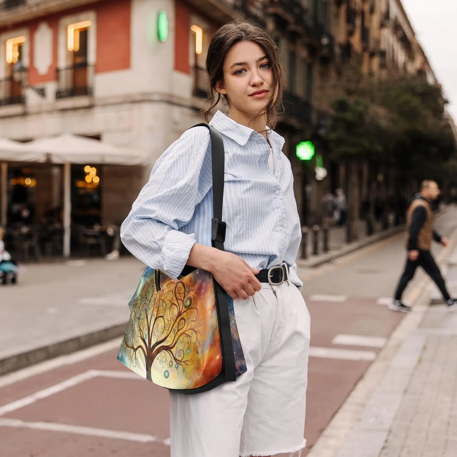Colorful Geometric Ornament with Stylized Vegan Crossbody Bag, Cross Body Shoulder Bag, Woman Large Cross Body Bag