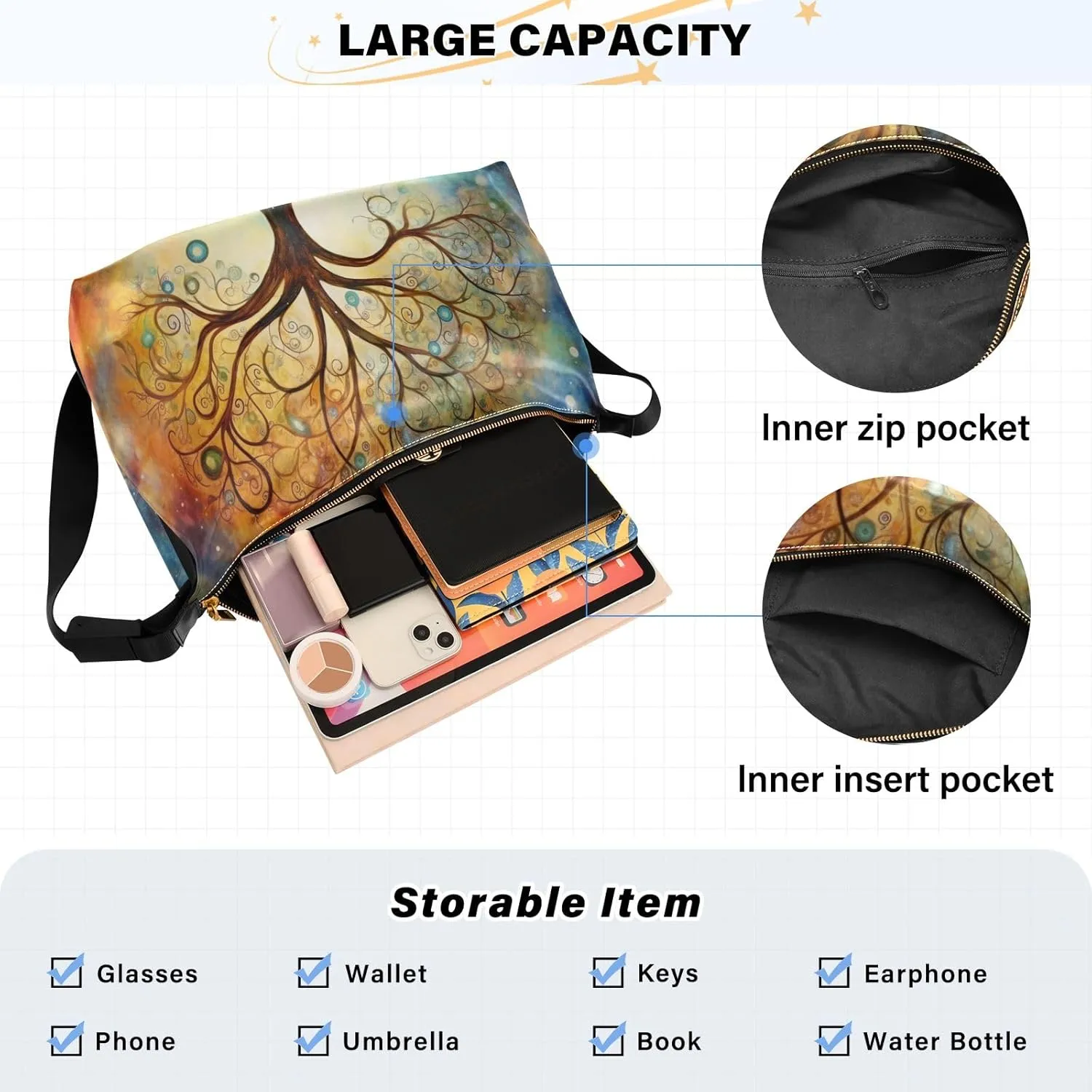 Colorful Geometric Ornament with Stylized Vegan Crossbody Bag, Cross Body Shoulder Bag, Woman Large Cross Body Bag