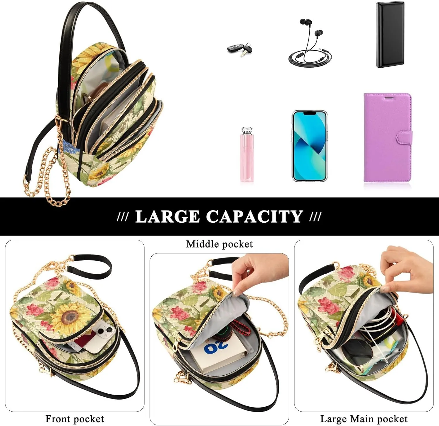 Colorful Succulents on a White Shoulder Bag, Womens Crossbody Travel Bag, Fall Crossbody Purse