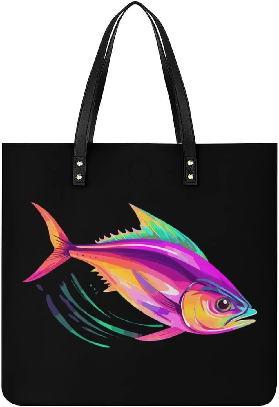 Colorful Tuna Fish Tote Bags PU Leather Top Handle Satchel Handbags Shoulder Bags Travel Purse for Women Men