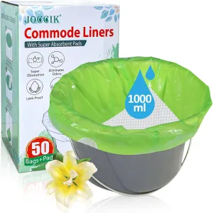 Commode Liners for Bedside Commode with Super Absorbent Pad 50 Pack Disposable Bags Universal Fit All Standard Toilet Chair Bucket