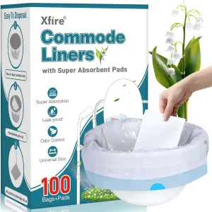 Commode Liners with Absorbent Pads- 100 Commode Bags  100 Commode Pads, Extra Thicken Commode Toilet Liners Universal Fit Bedside Commode, Portable Toilet, Chair Bucket, Bedpan