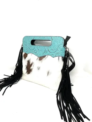 Concealed Carry Leather Western Floral Tool Cowhide Womens Fringe Clutch Crossbody in 2 colors
