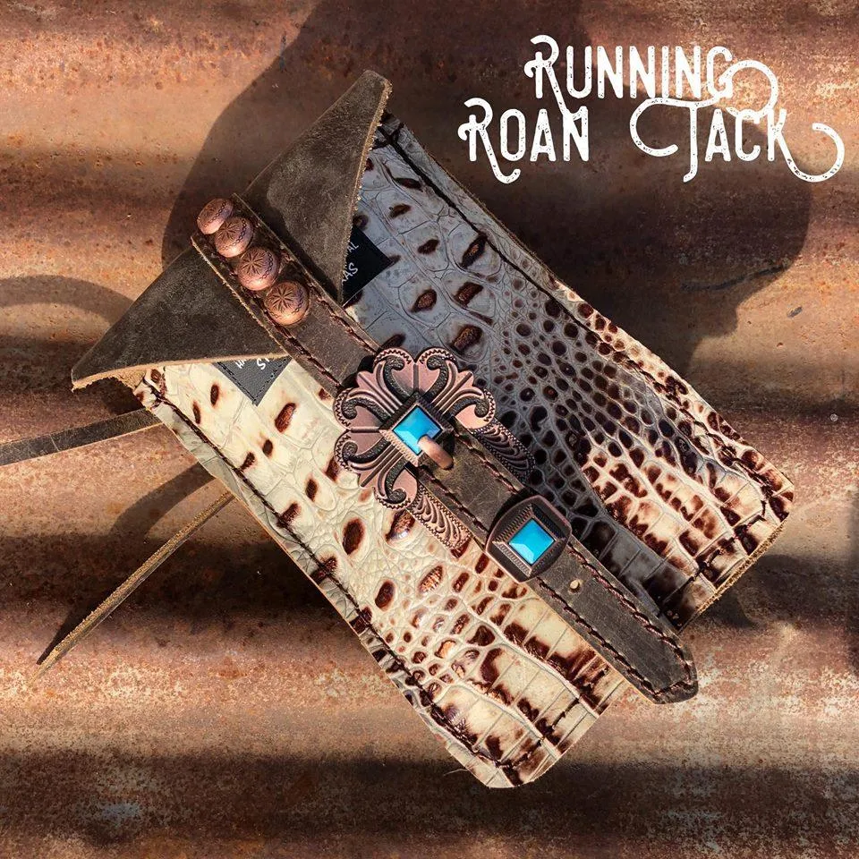 Copper Tipped Croc Mini Saddle Bag with Your Choice of Buckle and Fringe for Phone, Keys, Roping Powder, etc