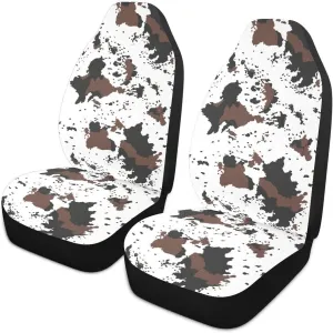 Cow Print Car Seat Covers Set of 2,Rustic Spotted Cow Fur Texture Black Brown Cowhide Universal Auto Front Seat Protector for Women Cute Animal Skin Pattern Car Accessories Fit for Car Truck