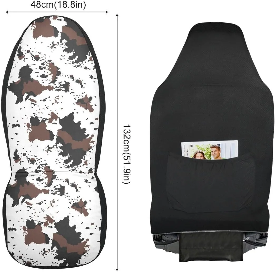 Cow Print Car Seat Covers Set of 2,Rustic Spotted Cow Fur Texture Black Brown Cowhide Universal Auto Front Seat Protector for Women Cute Animal Skin Pattern Car Accessories Fit for Car Truck
