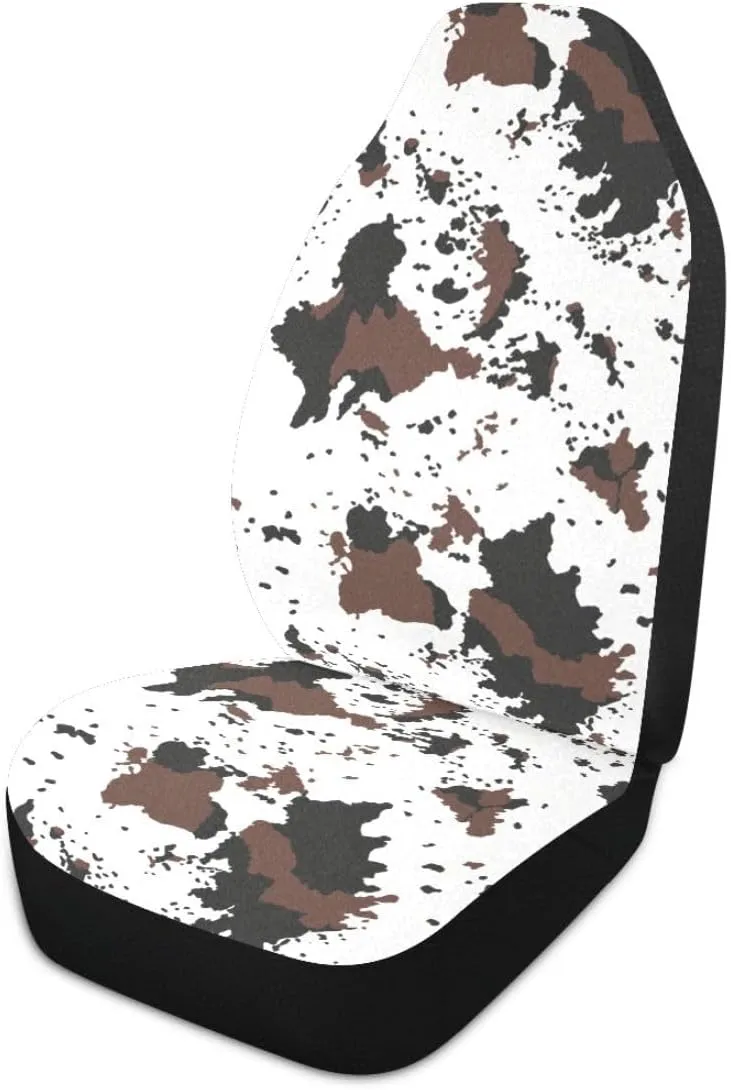 Cow Print Car Seat Covers Set of 2,Rustic Spotted Cow Fur Texture Black Brown Cowhide Universal Auto Front Seat Protector for Women Cute Animal Skin Pattern Car Accessories Fit for Car Truck