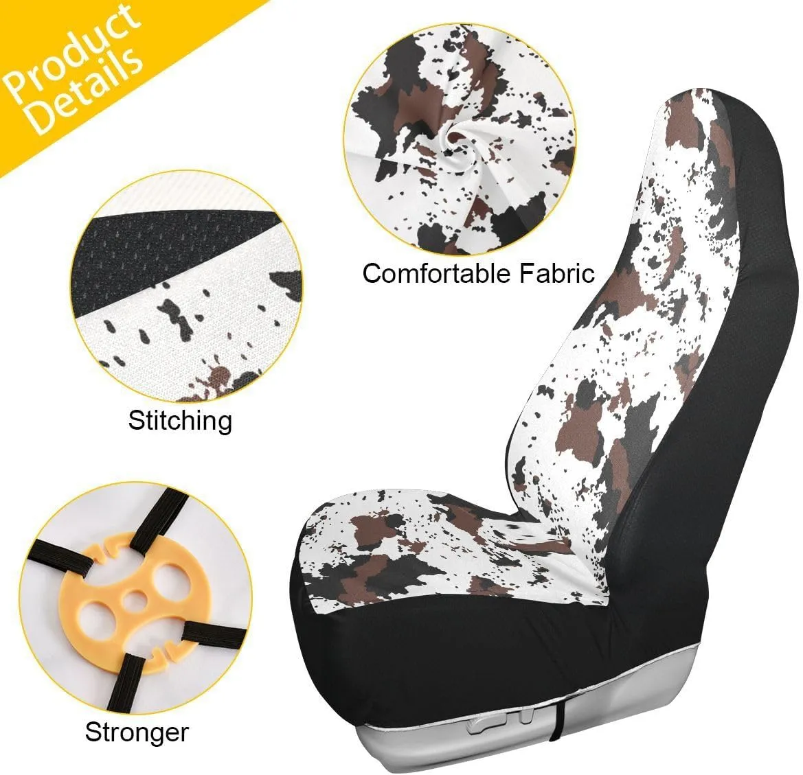 Cow Print Car Seat Covers Set of 2,Rustic Spotted Cow Fur Texture Black Brown Cowhide Universal Auto Front Seat Protector for Women Cute Animal Skin Pattern Car Accessories Fit for Car Truck