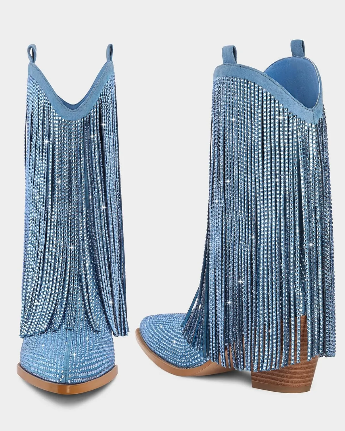 Cowboy Boots for Women - Cowgirl Western Rhinestone Sparkly Fringe Chunky Heel Pointed Toe Ankle Boots