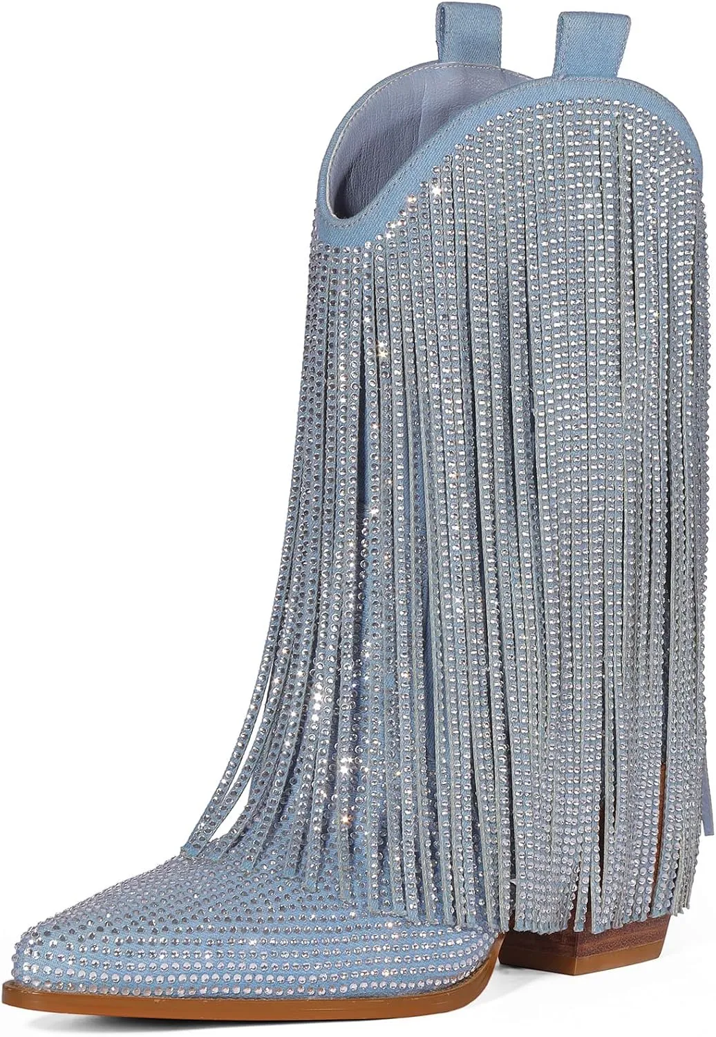 Cowboy Boots for Women - Cowgirl Western Rhinestone Sparkly Fringe Chunky Heel Pointed Toe Ankle Boots