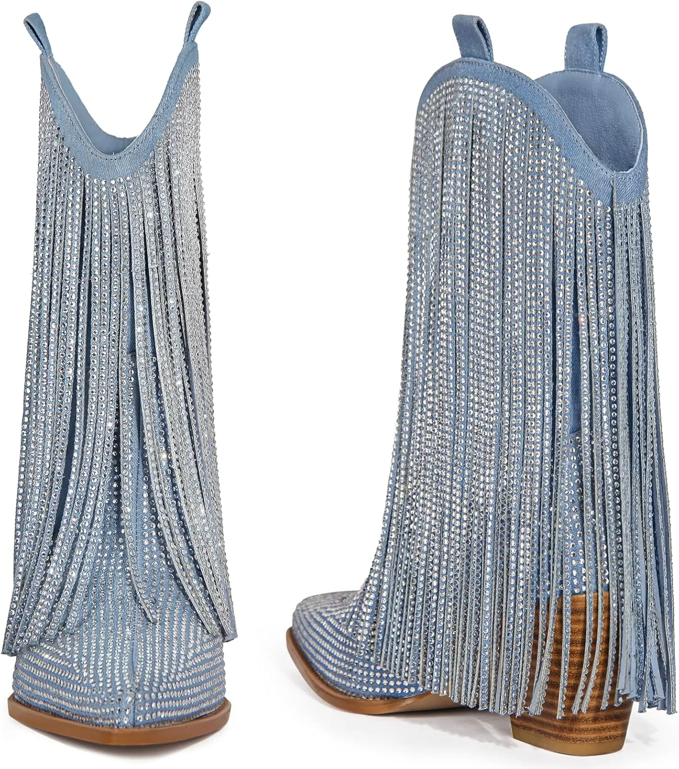 Cowboy Boots for Women - Cowgirl Western Rhinestone Sparkly Fringe Chunky Heel Pointed Toe Ankle Boots