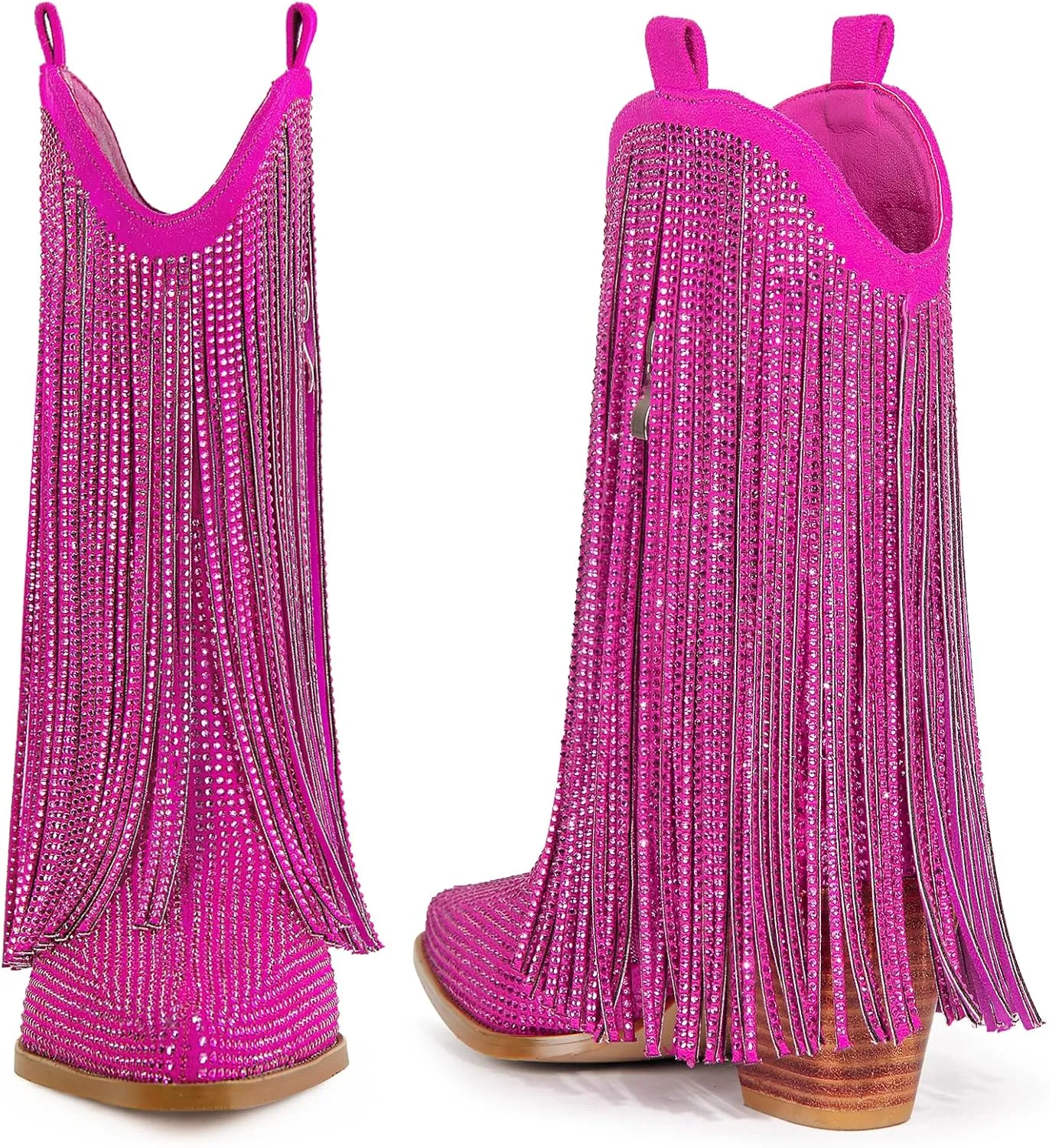 Cowboy Boots for Women - Cowgirl Western Rhinestone Sparkly Fringe Chunky Heel Pointed Toe Ankle Boots