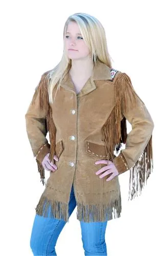Cowgirl Brown Suede Leather Fringe Beaded Jacket WWJ732