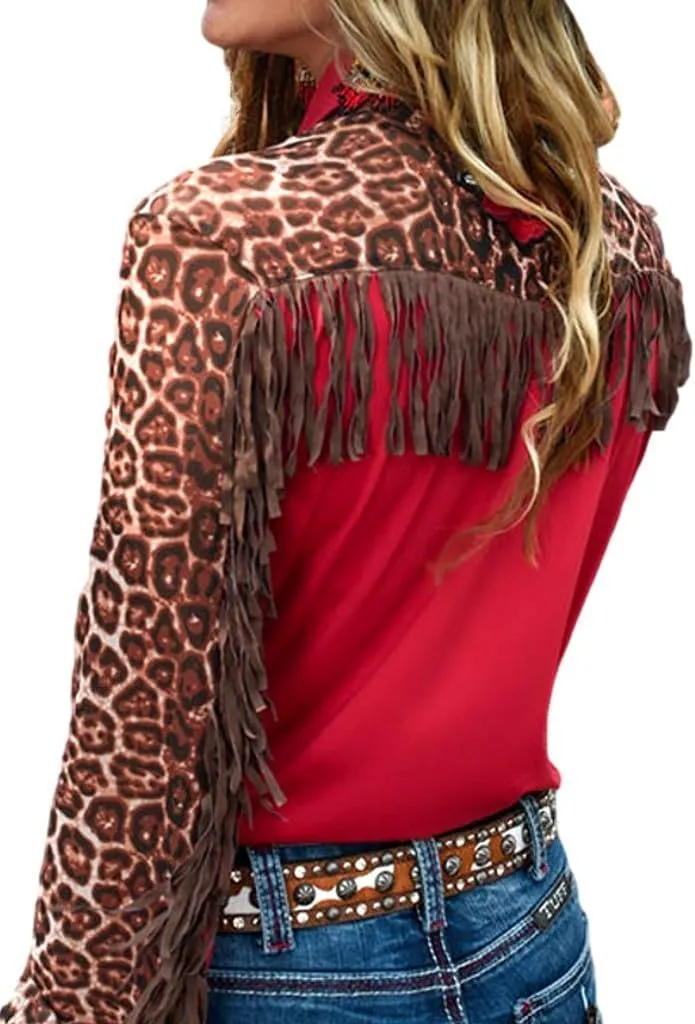 Cowgirl Tuff Western Shirt Womens L/S Button Fringe Specialty 100633