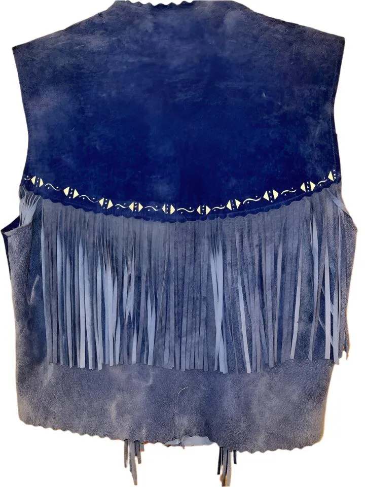 Cowgirl's 2 Tone Blue Suede Leather Fringe Hand Painted  Vest CGV516