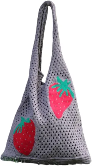 Crochet Bags for Women Crochet Tote Bag Strawberry Pattern Crochet Beach Bags for Women Handbags Knitting Aesthetic