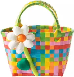 Crochet Purse Colorful Woven Tote Bag - Handmade Knit Handbag Letter Design Cute Pom-Poms Soft Handle Purse